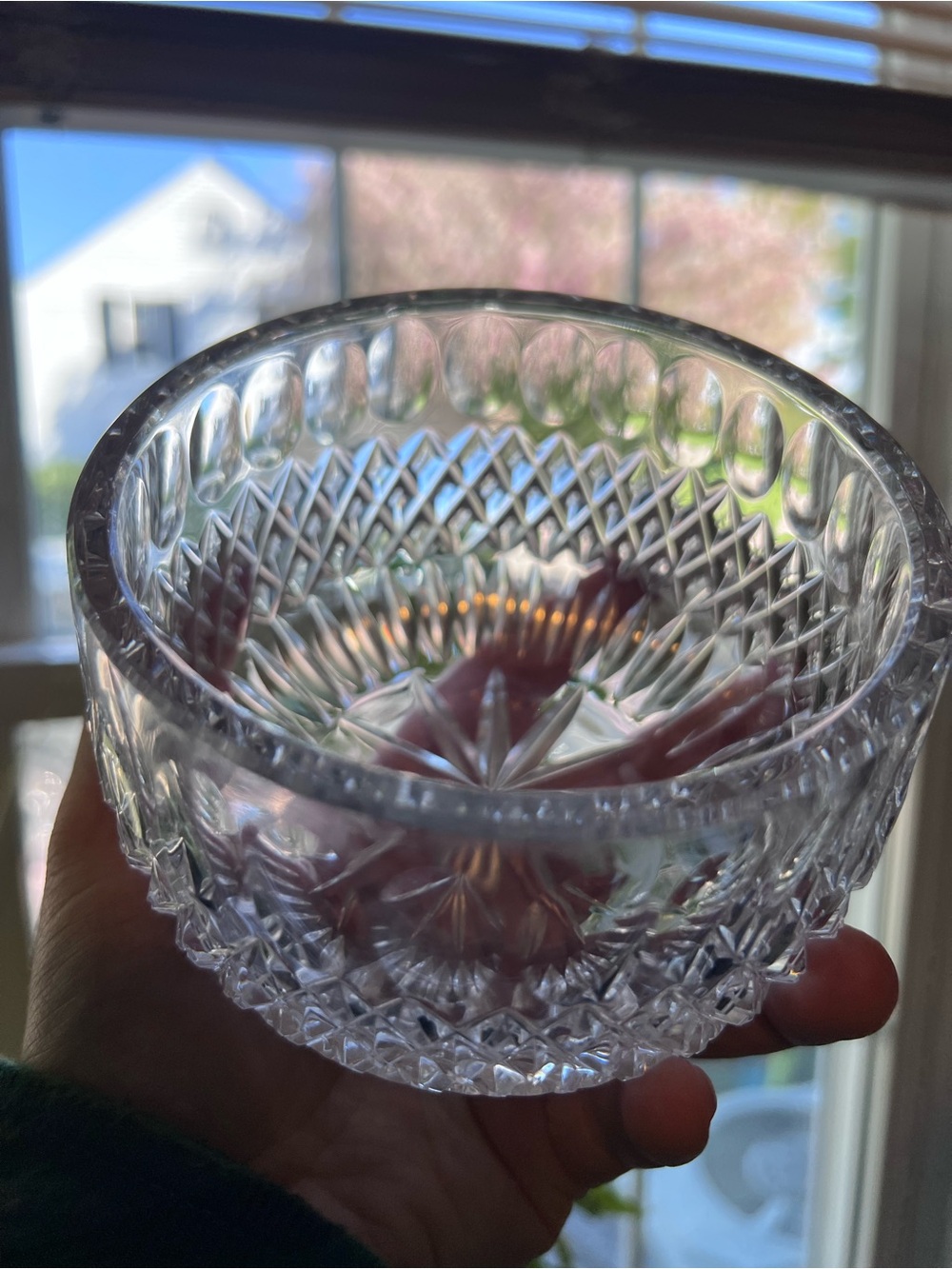 Vintage Clear Cut Glass Trinket Dish - Faceted Crystal Design